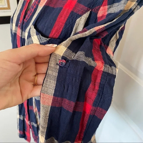 Skies Are Blue Lawler Plaid Navy and Red Long Sleeve Shirt - Picture 4 of 12